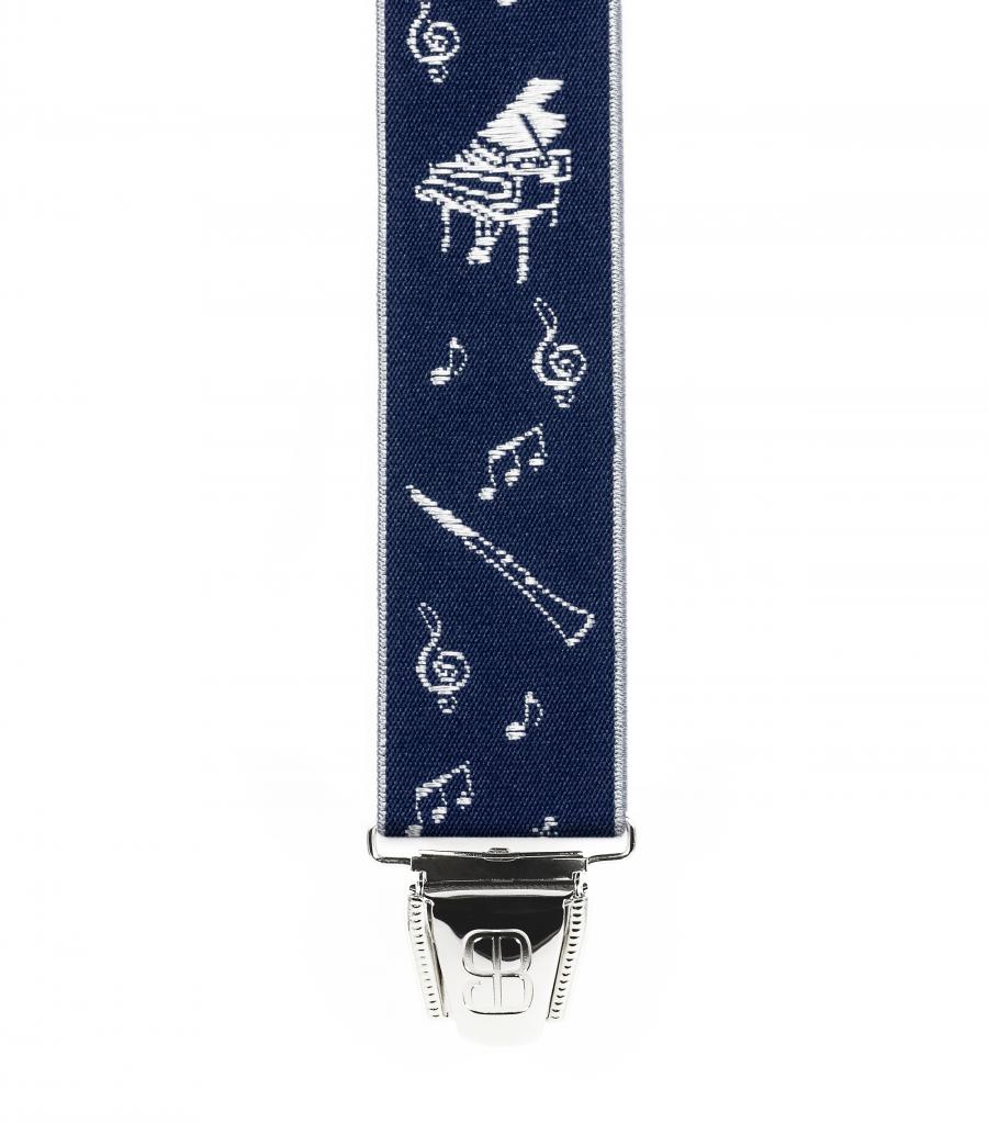 Bretelles 3 Pinces - Jacquard Qualité Sup. 35mm - 120cm - Musicien Marine