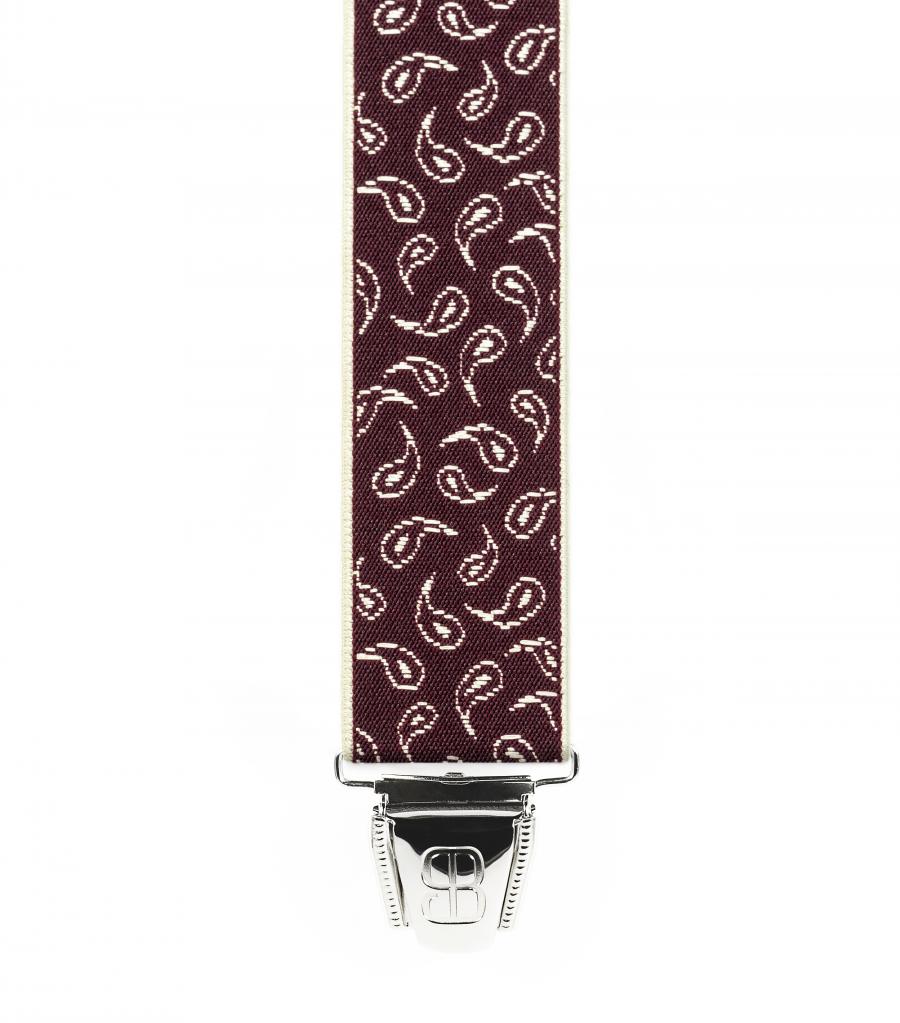 Bretelles 3 Pinces - Jacquard Qualité Sup. 35mm - 120cm - Cachemire Bordeaux