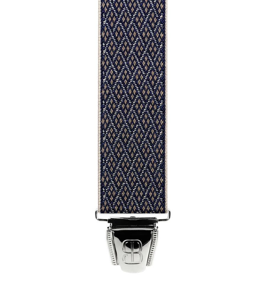 Bretelles 3 Pinces - Jacquard Qualité Sup. 35mm - 120cm - Losanges Marine/Beige