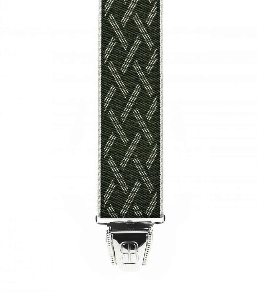 Bretelles 3 Pinces - Jacquard Qualité Sup. 35mm - 140cm - Griffé Kaki