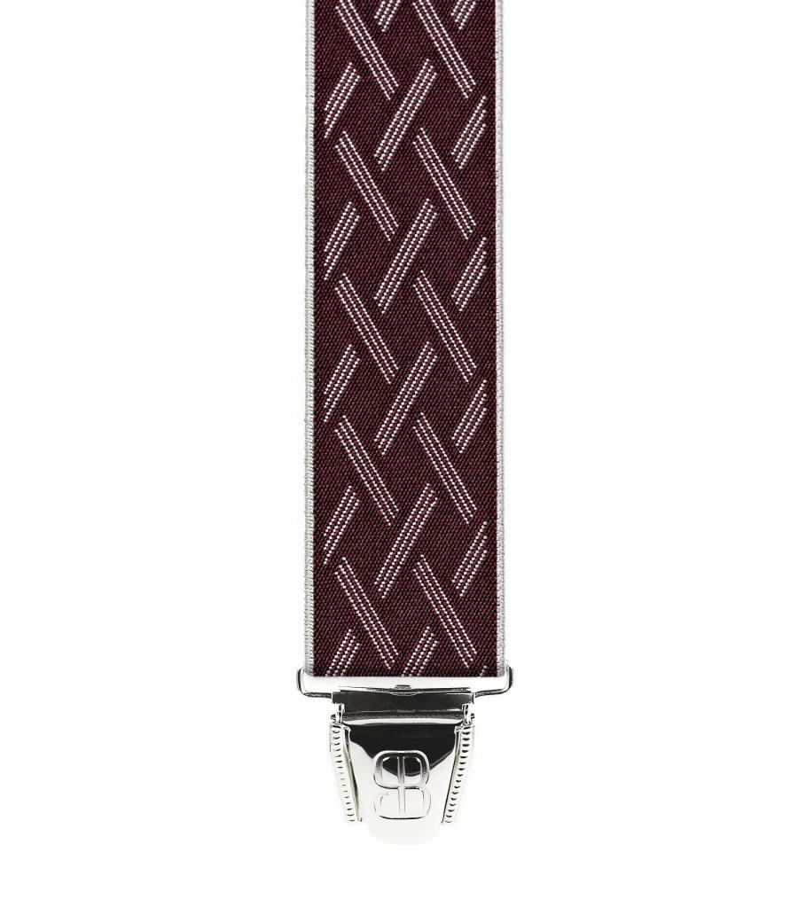 Bretelles 3 Pinces - Jacquard Qualité Sup. 35mm - 140cm - Griffé Bordeaux