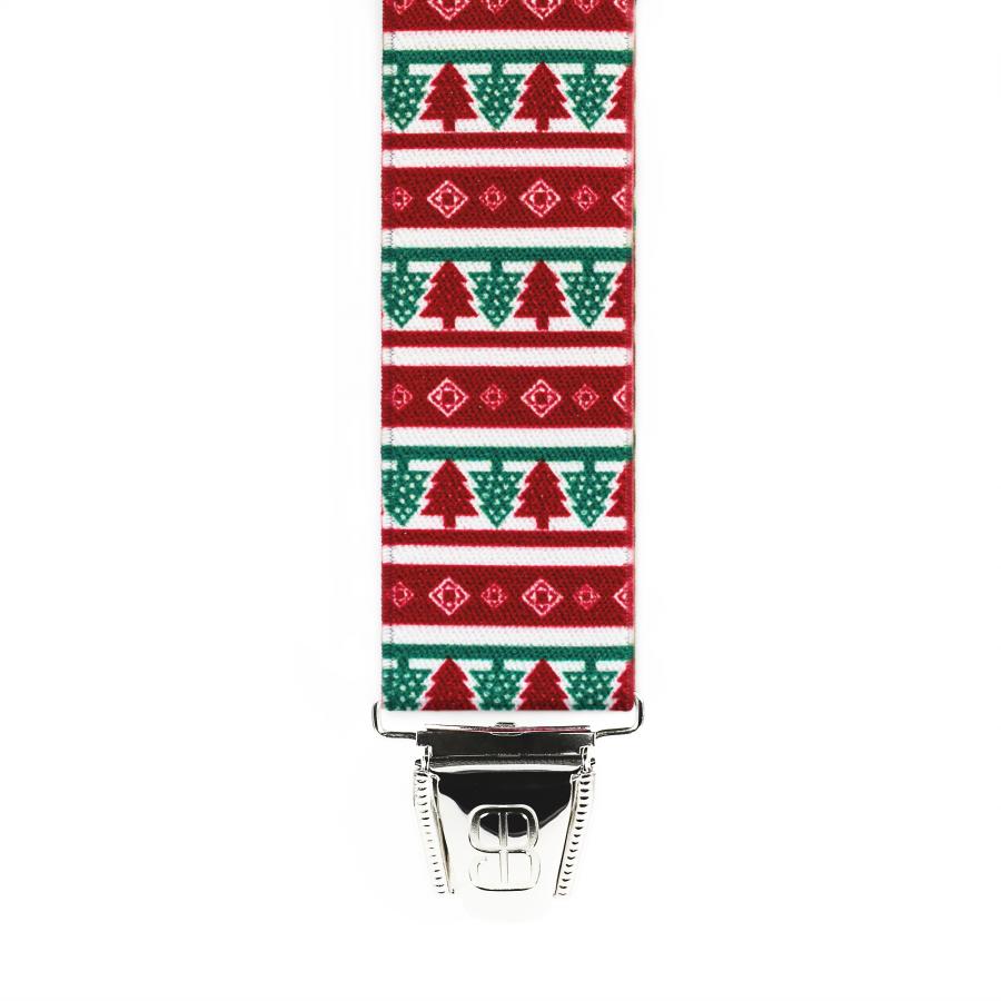 Bretelles 4 pinces - Transfert 35mm - 120cm - Sapins de Noël - Rouge/Vert