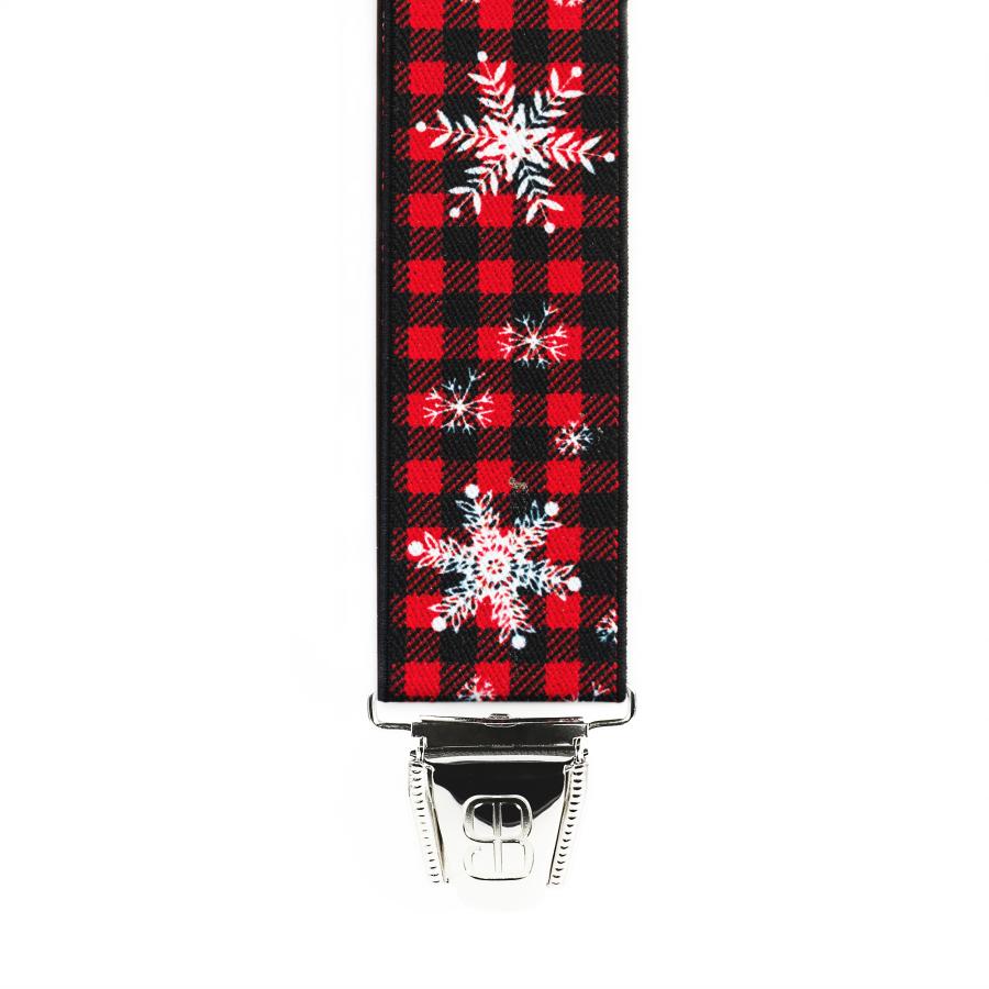Bretelles 4 pinces - Transfert 35mm - 140cm - Flocons de neige - Rouge/Noir