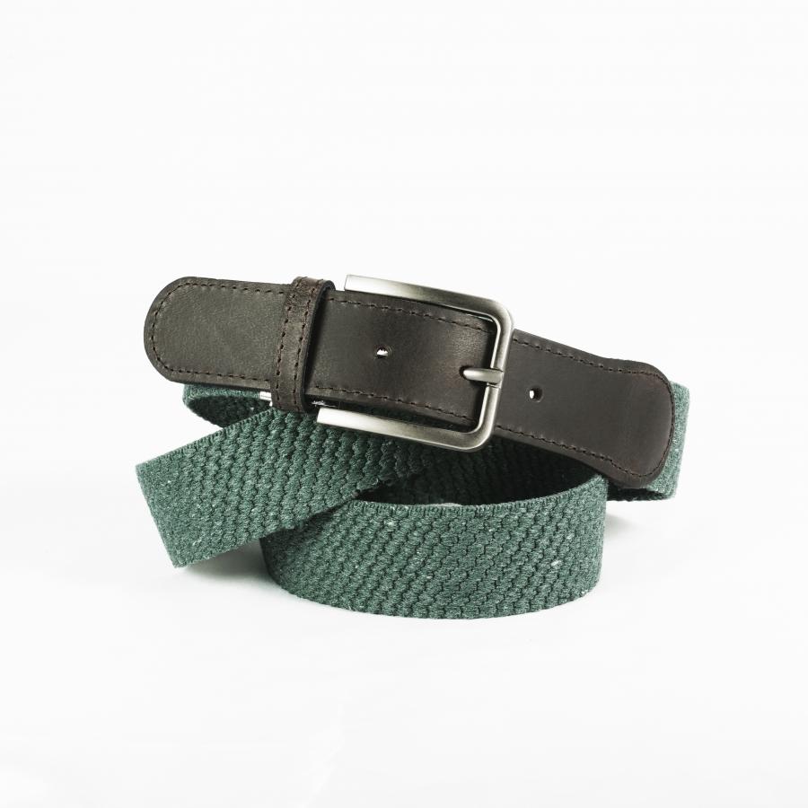 Ceinture tressée élastique - Fibres recyclées - Embout cuir - Vert