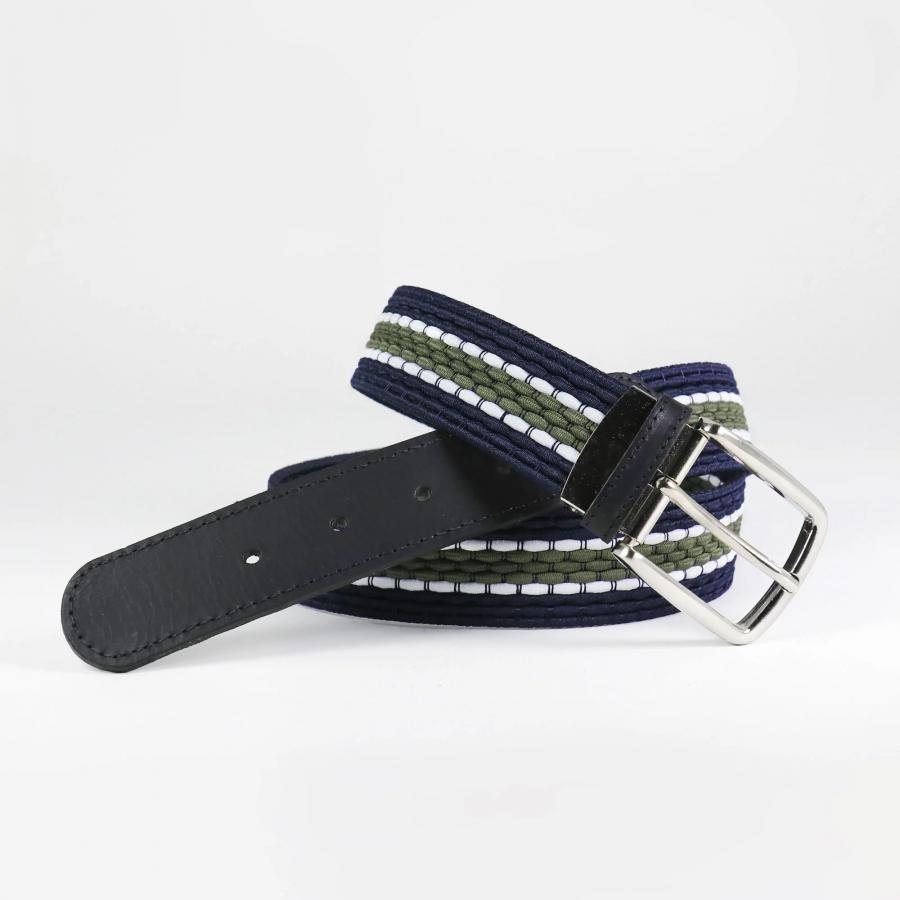 Ceinture tressée élastique - Embout cuir - Marine