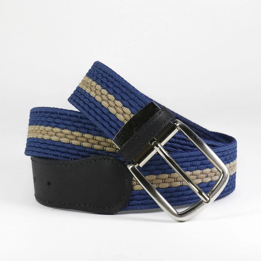 Ceinture tressée élastique - Embout cuir - Bleu