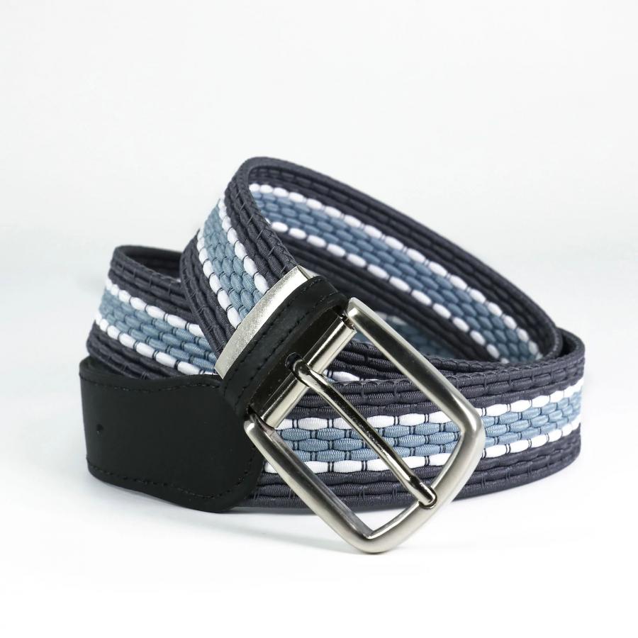 Ceinture tressée élastique - Embout cuir - Gris